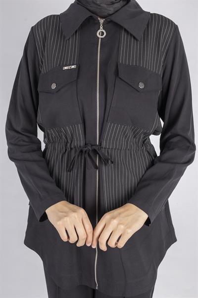 Beli Bağcıklı Spor Şık Çizgi Detaylı Takım Siyah OTW2660