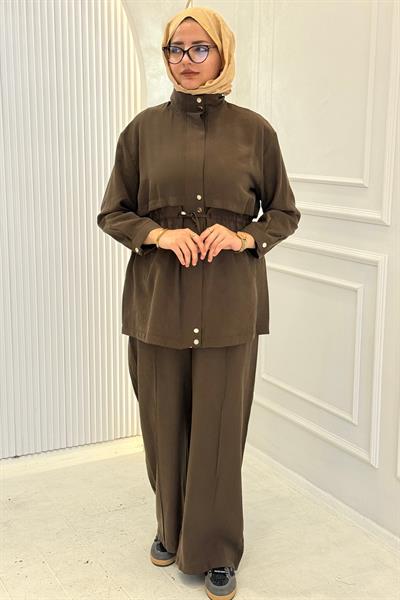 Beli Bağlamalı Pantolonlu Takım Kahve OTW73071