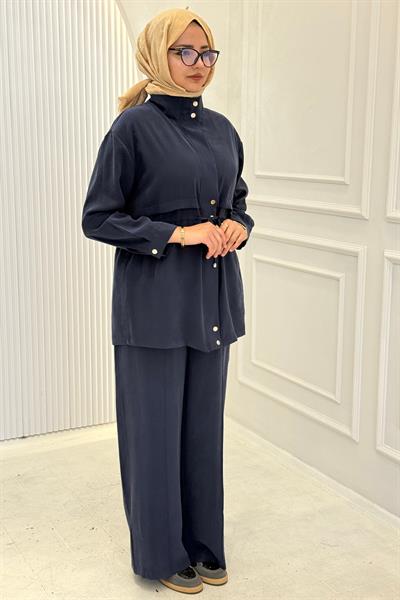 Beli Bağlamalı Pantolonlu Takım Lacivert OTW73071