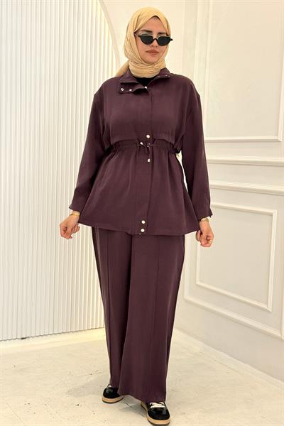Beli Bağlamalı Pantolonlu Takım Mürdüm OTW73071