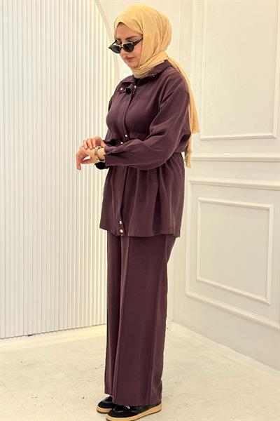 Beli Bağlamalı Pantolonlu Takım Mürdüm OTW73071