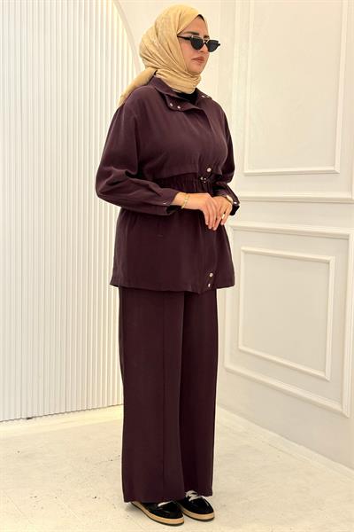 Beli Bağlamalı Pantolonlu Takım Mürdüm OTW73071