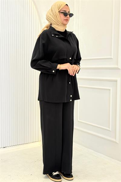 Beli Bağlamalı Pantolonlu Takım Siyah OTW73071