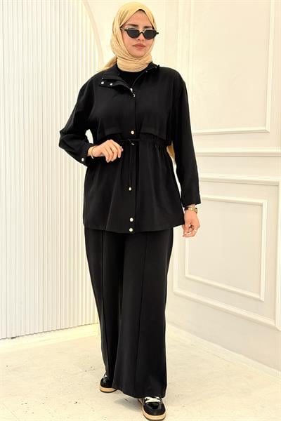 Beli Bağlamalı Pantolonlu Takım Siyah OTW73071