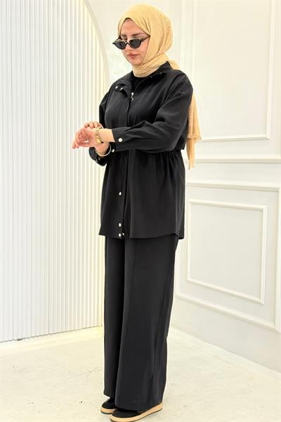 Beli Bağlamalı Pantolonlu Takım Siyah OTW73071