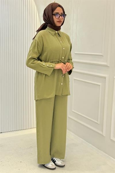 Beli Bağlamalı Pantolonlu Takım Yeşil OTW74019