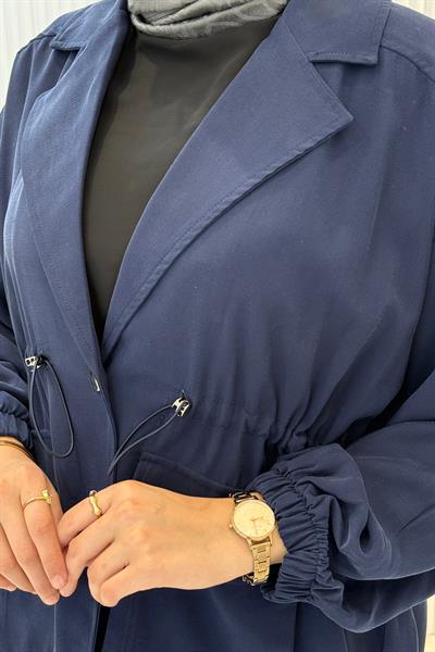 Beli Büzgülü Blazer Ceket Pantolon Takım Lacivert OTW74016