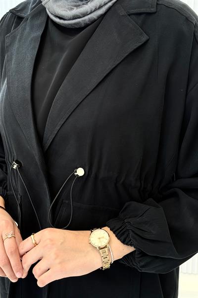 Beli Büzgülü Blazer Ceket Pantolon Takım Siyah OTW74016