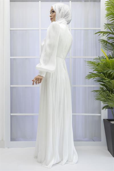 BELİ KEMER DETAYLI ABİYE ELBİSE Ekru OTW9060