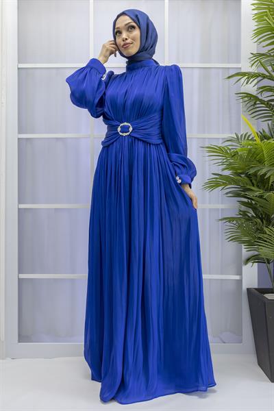 BELİ KEMER DETAYLI ABİYE ELBİSE Saks OTW9060