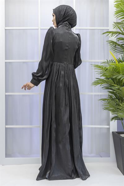 BELİ KEMER DETAYLI ABİYE ELBİSE Siyah OTW9060