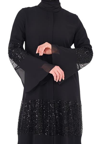 Boncuk Detaylı Ferace Siyah OTW163