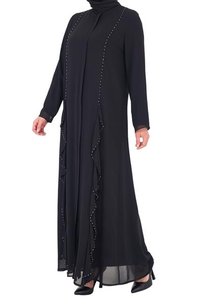 Boncuk İşlemeli Ferace Siyah OTW156