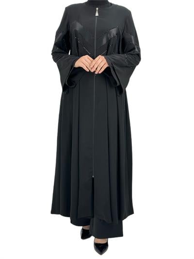 Boncuk İşlemeli Ferace Siyah OTW36159