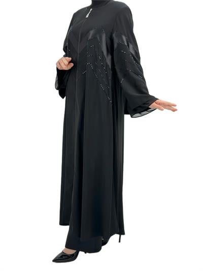Boncuk İşlemeli Ferace Siyah OTW36159