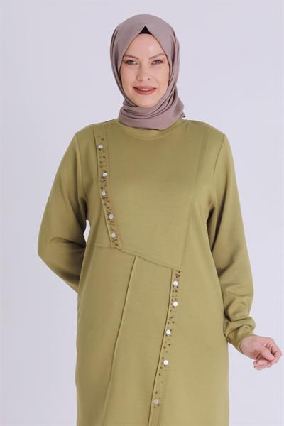 Boncuk ve Pul Detaylı Tunik Olive OTW2058