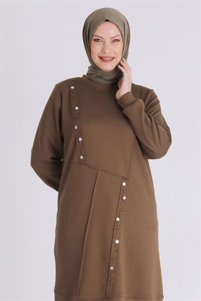 Boncuk ve Pul Detaylı Tunik Vizon OTW2058