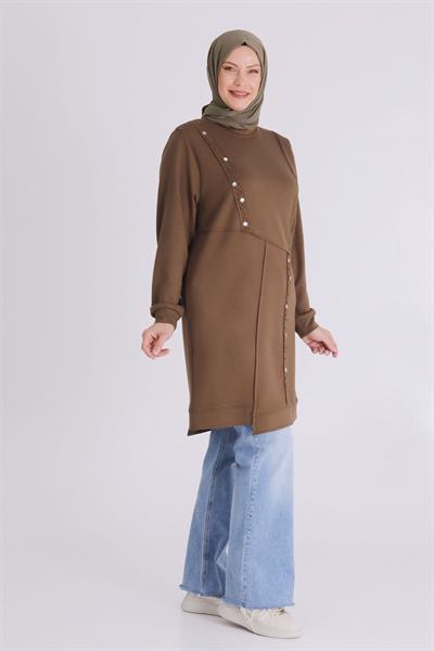 Boncuk ve Pul Detaylı Tunik Vizon OTW2058