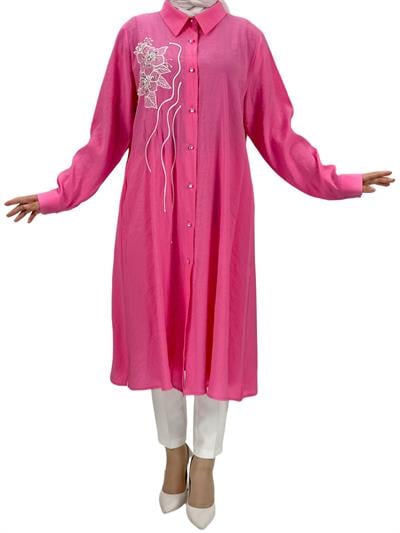 Boydan Düğmeli Tunik Pembe OTW1269