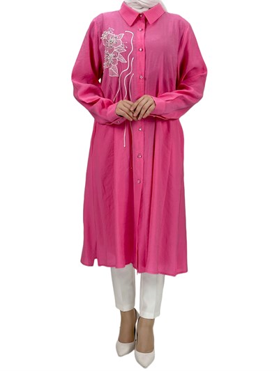 Boydan Düğmeli Tunik Pembe OTW1269