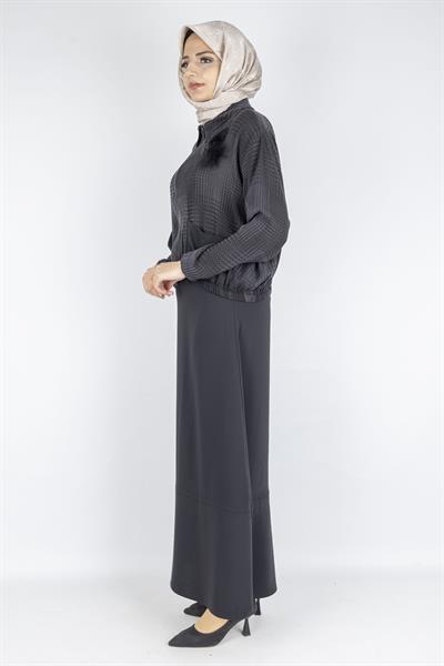 Broş Detaylı Etekli Takım Siyah OTW1076