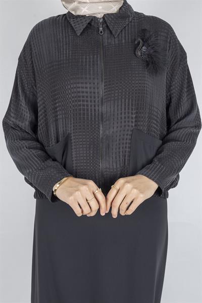 Broş Detaylı Etekli Takım Siyah OTW1076