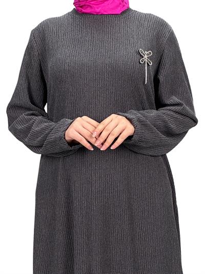 Burgu Volan Elbise Gri OTW2104