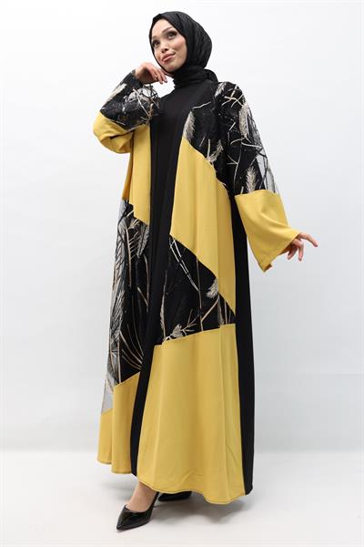 Büyük Beden Abaya Sarı OTW133