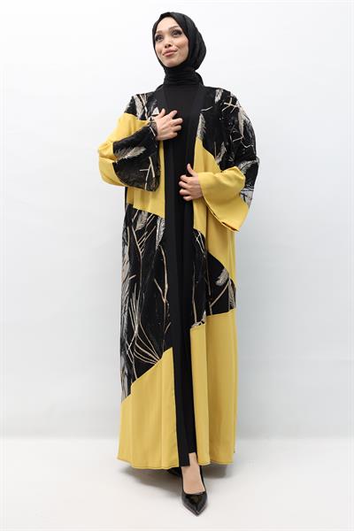 Büyük Beden Abaya Sarı OTW133