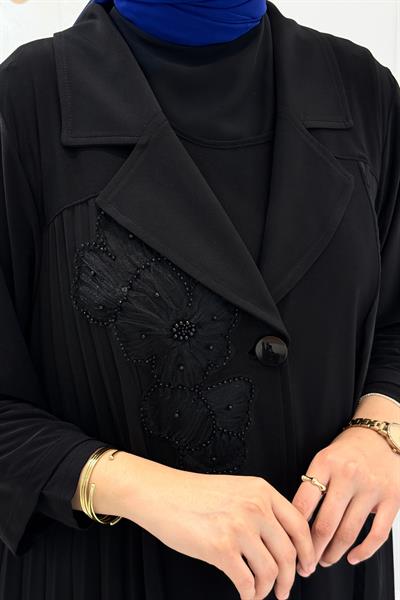 Büyük Beden Abaya ve İç Elbise Takım Siyah OTW6012
