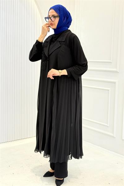 Büyük Beden Abaya ve İç Elbise Takım Siyah OTW6012