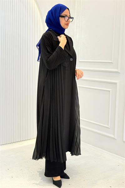 Büyük Beden Abaya ve İç Elbise Takım Siyah OTW6012