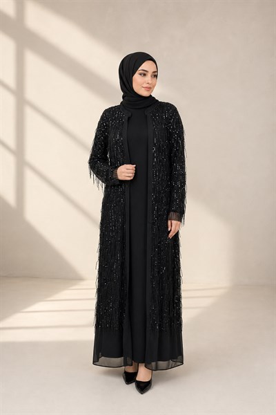 Büyük Beden Abayalı Takım Siyah OTW435