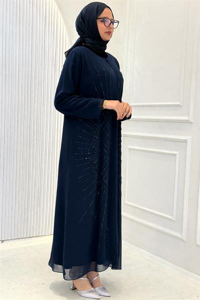 Büyük Beden Abiye Elbise Lacivert OTW2616