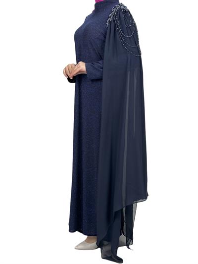 Büyük Beden Abiye Elbise Lacivert OTW4624