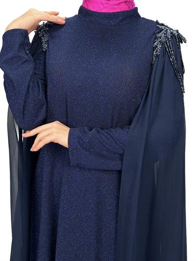 Büyük Beden Abiye Elbise Lacivert OTW4624