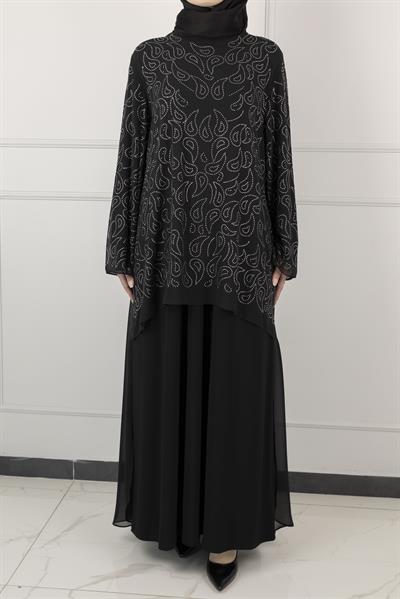 BÜYÜK BEDEN ABİYE ELBİSE Siyah OTW1355