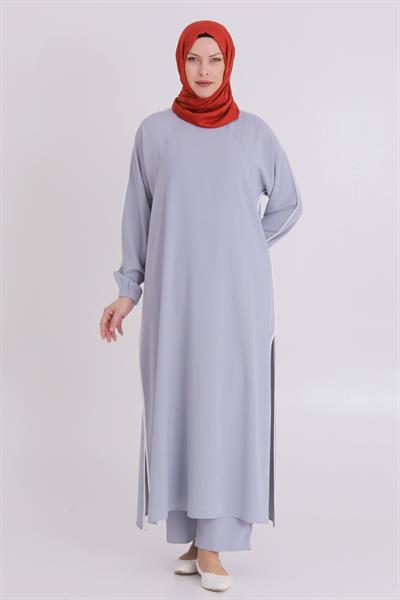 Büyük Beden Aerobin Pantolonlu Takım Gri OTW3539