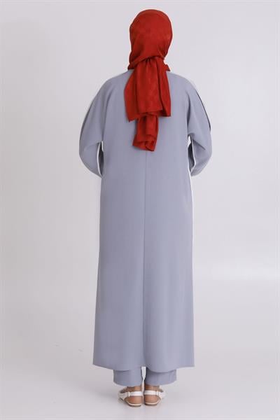 Büyük Beden Aerobin Pantolonlu Takım Gri OTW3539