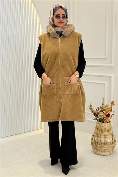 Büyük Beden Angora Yelek Taba OTW6129