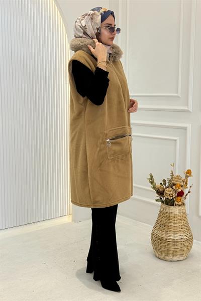 Büyük Beden Angora Yelek Taba OTW6129