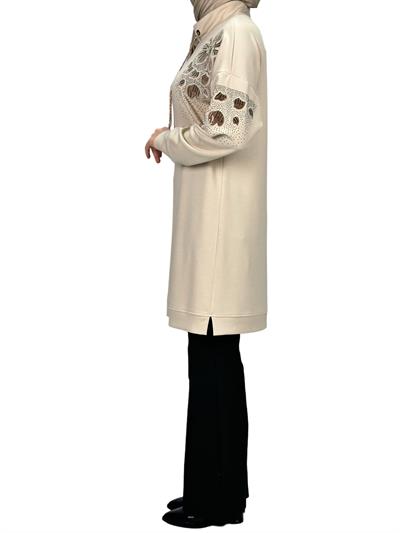 Büyük Beden Aplik Nakışlı Tunik Taş OTW2128