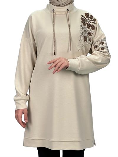 Büyük Beden Aplik Nakışlı Tunik Taş OTW2128