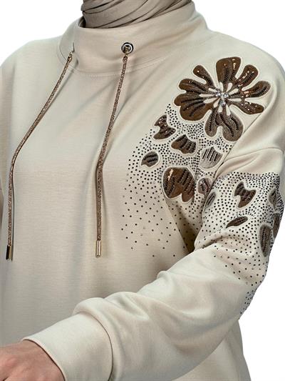 Büyük Beden Aplik Nakışlı Tunik Taş OTW2128