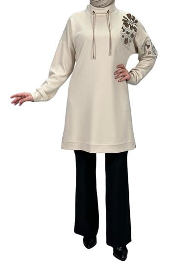 Büyük Beden Aplik Nakışlı Tunik Taş OTW2128