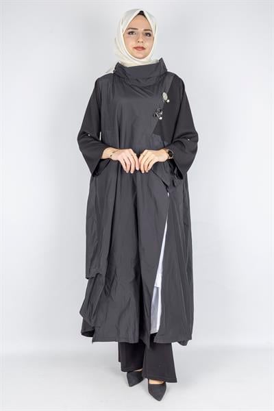 Büyük Beden Asimetrik Paraşüt Elbise Siyah OTW2007