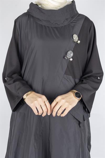 Büyük Beden Asimetrik Paraşüt Elbise Siyah OTW2007