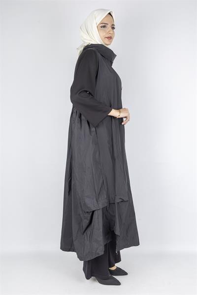 Büyük Beden Asimetrik Paraşüt Elbise Siyah OTW2007