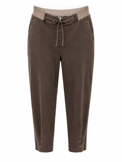Büyük Beden Bağcıklı Denim Pantolon Kahve OTW322-1