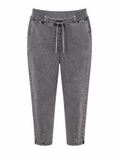 Büyük Beden Bağcıklı Denim Pantolon Siyah OTW322-1
